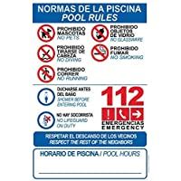 akrocard - Cartel Resistente PVC - NORMAS DE PISCINA + POOL RULES - Señaletica de informacion - señal ideal para colgar…